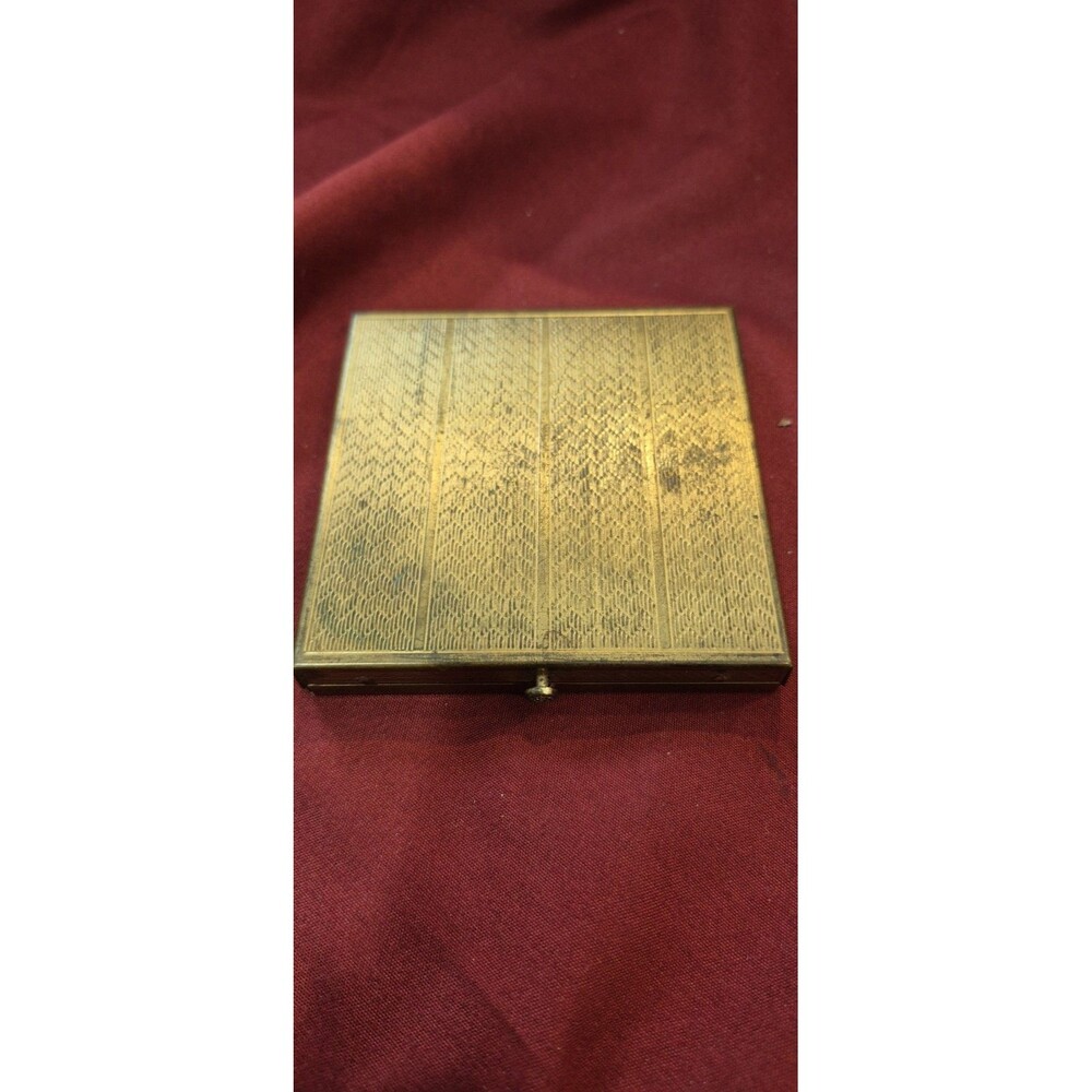 Vintage Mid Century 40’s Zell (?)  Gold Tone Compact Mirror Floral/stripe Side